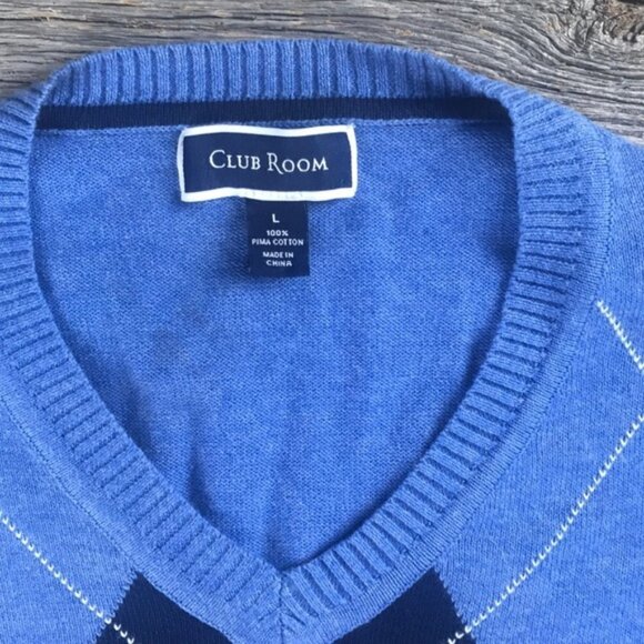 Club Room Argyle Cotton Sweater Blue Size Large - Picture 4 of 7